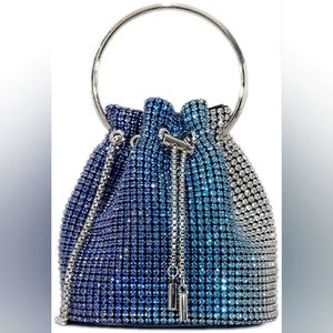 Blue & Silver Full Rhinestone Diamante Bucket Handbag Rhinestone